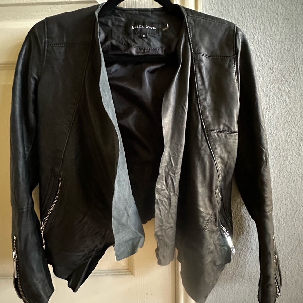Black Rivet Women's Sleek Black Drape Leather Jacket, XS